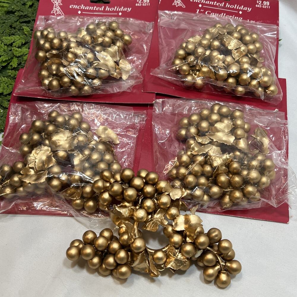 Vintage 1998 Set of 5 Candle Rings Gold Grapes Berries For 1” Tapers Soft Rubber